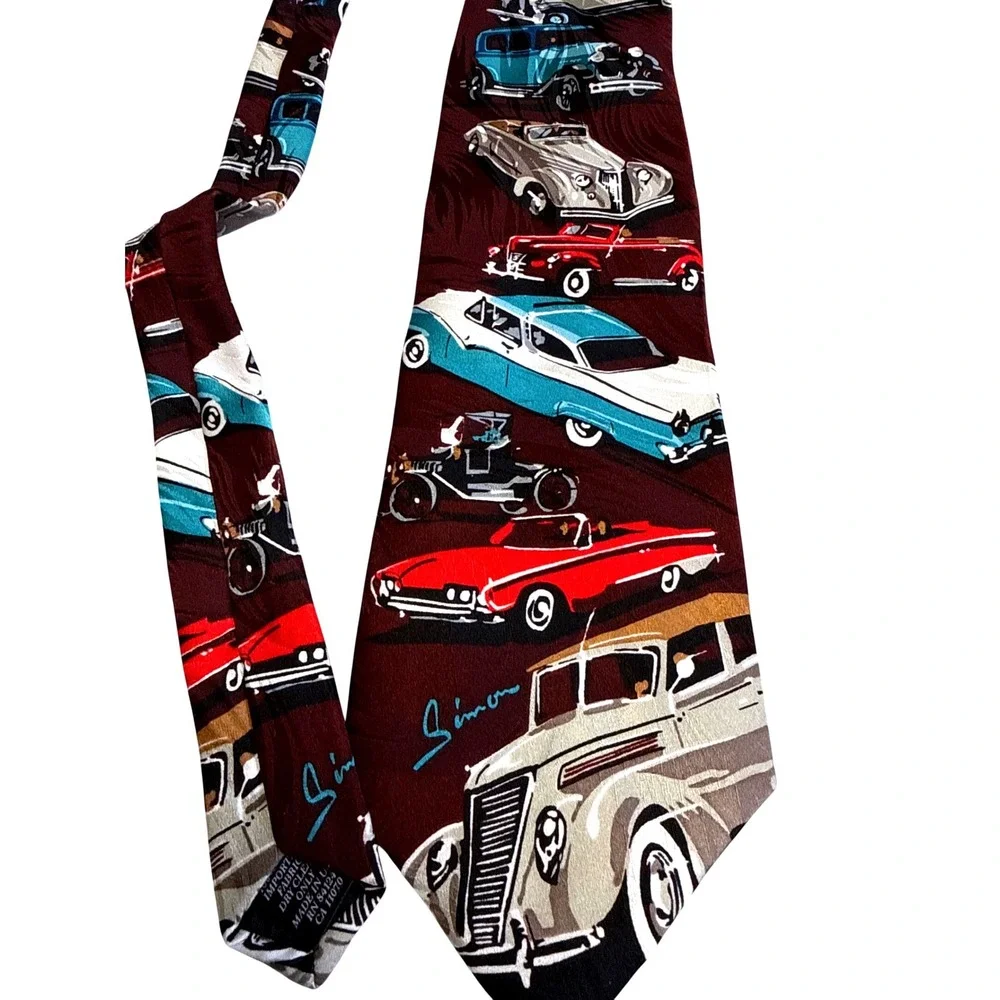 Ralph Marlin 1996 History of Ford Classic Cars Silk Tie Burgundy Mens Vintage